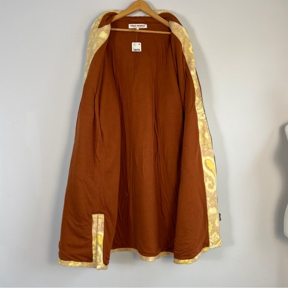 Free People Cozy Printed Blanket Hoodie Yellow Coat Large Cozy Fleece Boho - Picture 4 of 8